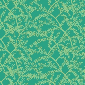 textile- Tropical Ti leaf floral-lt green on terre verte half-drop
