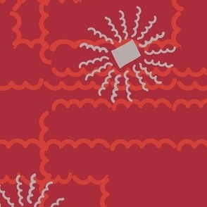 351 - Sparks and Fireworks in cool red and dove grey - 100 Pattern Project: jumbo scale for home decor, soft furnishings, apparel and quilting