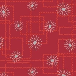 351 - Sparks and Fireworks in cool raspberry red - 100 Pattern Project: medium scale for crafts, home decor, lampshades and cushions, bag making and apparel