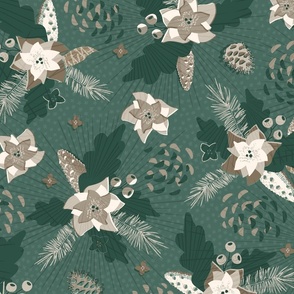 Pine Cones and Poinsettia Green Large