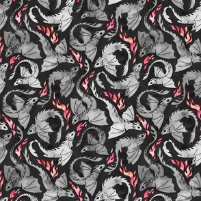 Dragon fire dark grey and black small wallpaper