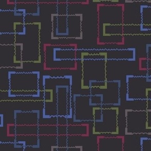 369 - Electronic circuits/frames in charcoal, muted pinks and blues - 100 Pattern Project: medium scale for crafts, home decor, lampshades and cushions, bag making and apparel