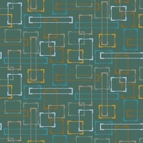 Electronic circuits/frames in teal, turquoise and golden yellow: small scale for home decor, soft furnishings, apparel and quilting