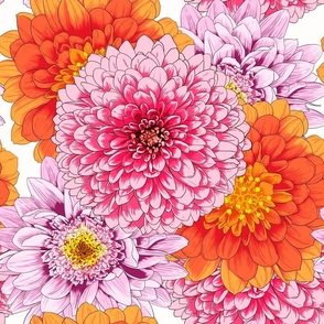 Chrysanthemums Party - Orange, Pink & Purple