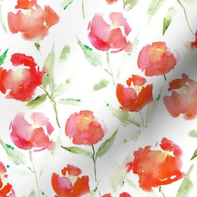 Coral spring lake bloom - watercolor stylized peonies - painted florals - loose roses for modern home decor bedding nursery a566-2