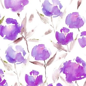lilac spring lake bloom - watercolor stylized peonies - painted florals - loose roses for modern home decor bedding nursery a566-5