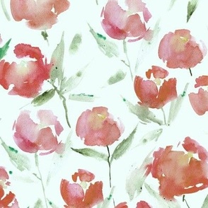 spring lake bloom - watercolor stylized peonies - painted florals - loose roses for modern home decor bedding nursery a566-8