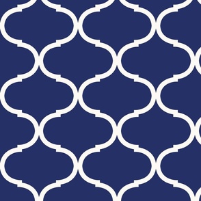 Ogee White on Navy Blue, Larger  Scale 