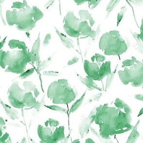 Green spring lake bloom - watercolor stylized peonies - painted florals - loose roses for modern home decor bedding nursery a566-9