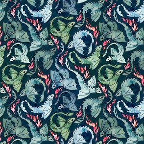 Dragon fire dark blue and green small wallpaper