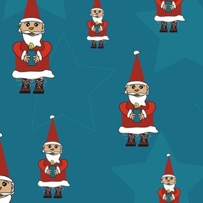 Santa Claus with candles on teal background