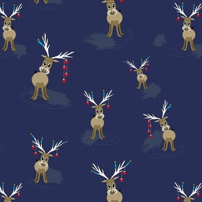 Cute little reindeer on dark blue