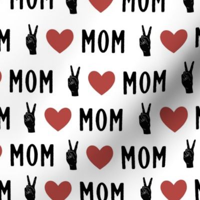 Peace + Love + Mom in Red Blossom - Valentine's Day, Heart, Retro, Gender Neutral