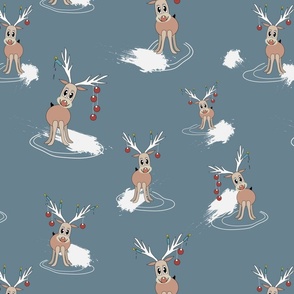 Cute little reindeer on pastel blue