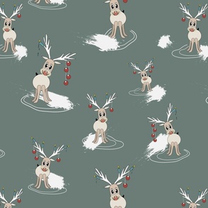 Cute little reindeer on pastel green