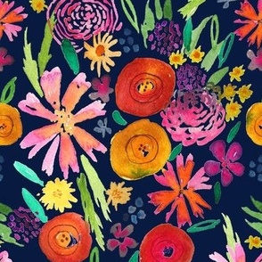 Summer Wildflower Watercolor // Navy