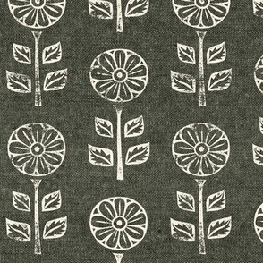 block print floral - dark olive - LAD21