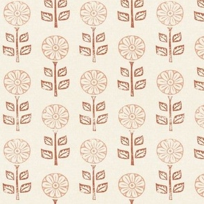 (small scale) block print floral - Terracotta cream - LAD21