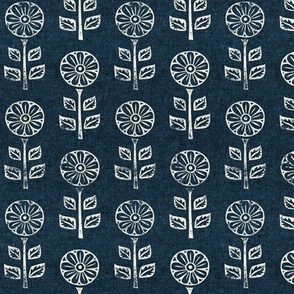 (small scale) block print floral - dark blue - LAD21