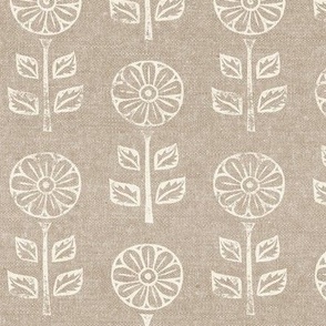 block print floral - stone  -  LAD21