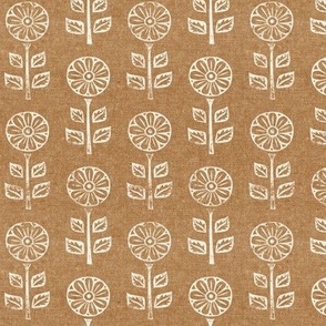 (small scale) block print floral - golden brown -  LAD21