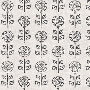 (small scale) block print floral - charcoal on natural -  LAD21