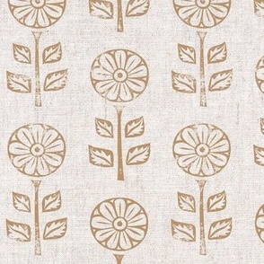 block print floral - sand on natural -  LAD21