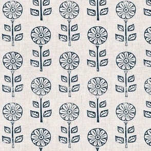 (small scale) block print floral - dark blue/natural - LAD21