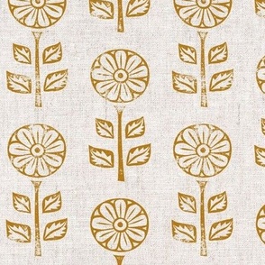 block print floral - mustard/natural - LAD21