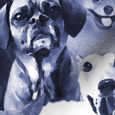 Large jumbo scale // Woof family // realistic watercolor dogs in monochromatic blue