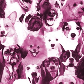 Large jumbo scale // Woof family // realistic watercolor dogs in monochromatic pink