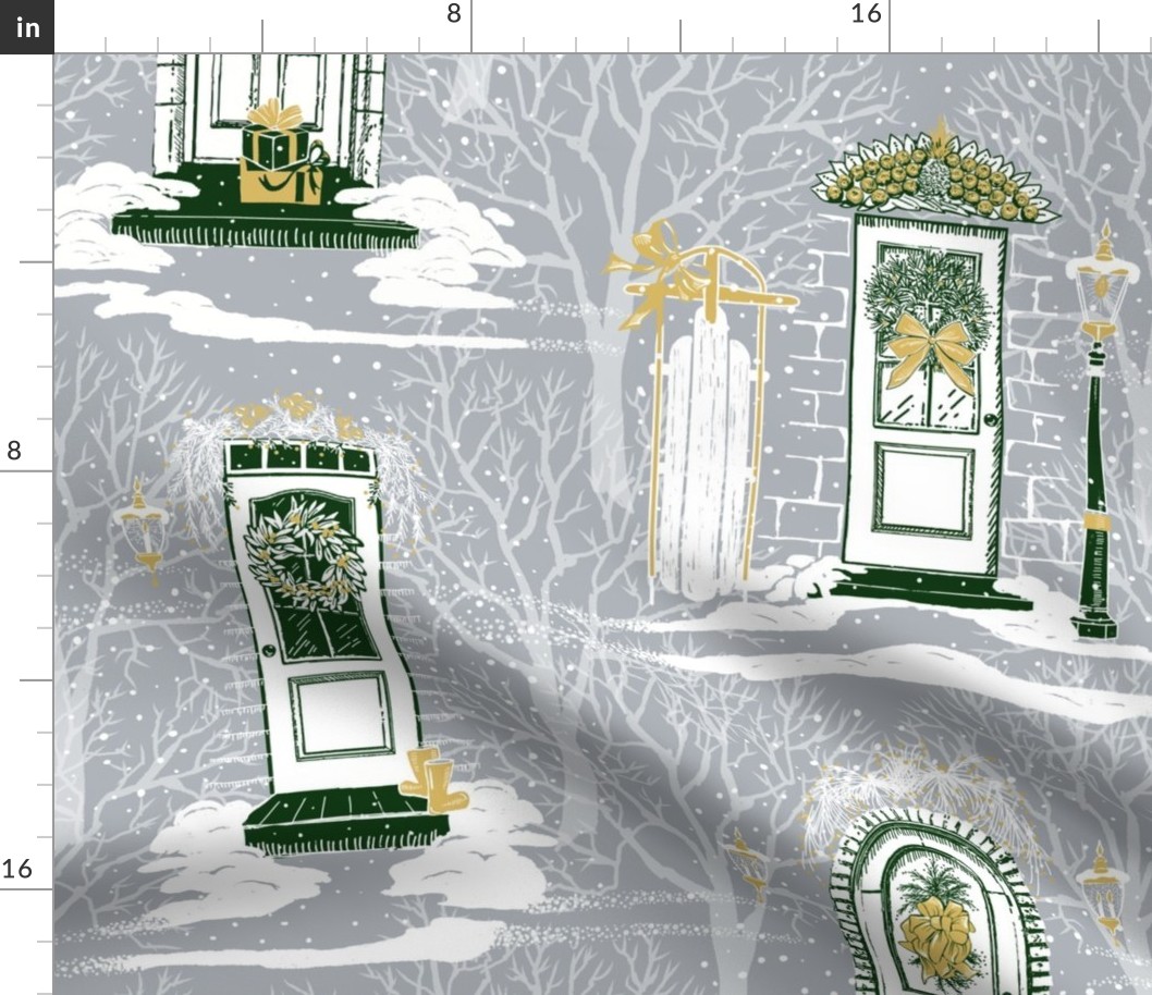 Friends & Family Holiday Toile | Gray Green Gold White