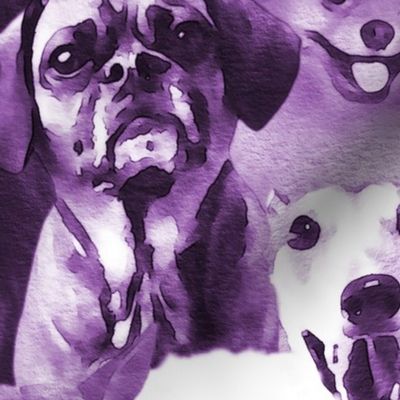 Large jumbo scale // Woof family // realistic watercolor dogs in monochromatic violet