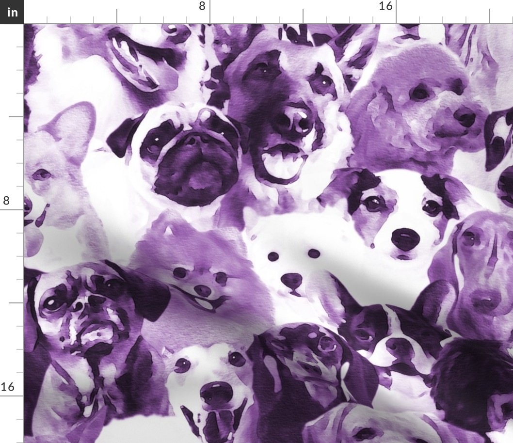 Large jumbo scale // Woof family // realistic watercolor dogs in monochromatic violet