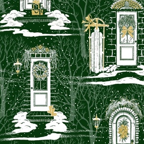 Family & Friends Holiday Toile | Green Gold White