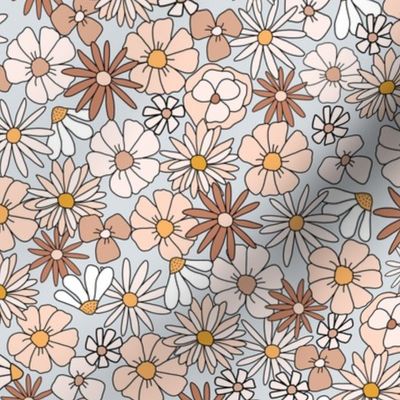 Vintage floral in gray rust peach 70s retro