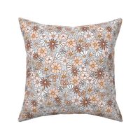 Vintage floral in gray rust peach 70s retro