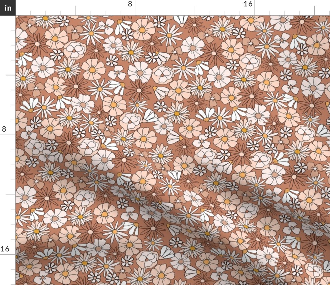 Vintage floral in earth tones brown tan peach 70s retro