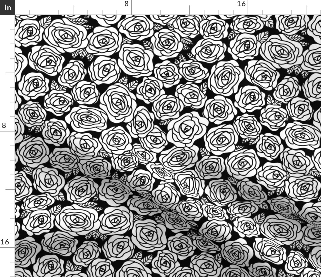 Doodle Roses Garden in Black and White