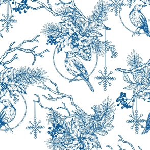 Christmas Blue Toile Ornament Large Scale