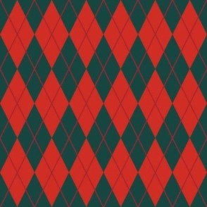 Vintage Christmas Argyle Plaid in Green + Red