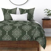 Dark olive green and soft white brushed mandala burst - boho geometric - large