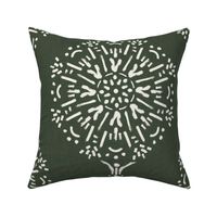 Dark olive green and soft white brushed mandala burst - boho geometric - large