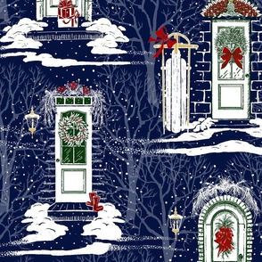 Family & Friends Holiday Toile | Deep Blue-Red-Green-White