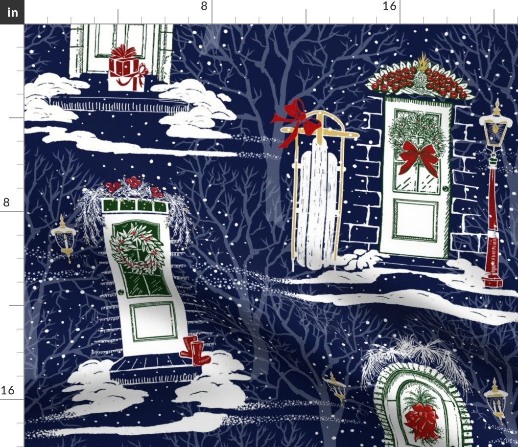 Family & Friends Holiday Toile | Deep Blue-Red-Green-White