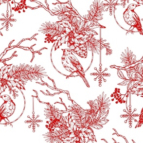 Christmas Red Toile Ornament Large Scale