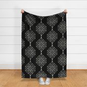 Soft white on black brushed mandala burst - boho geometric - large