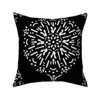 Soft white on black brushed mandala burst - boho geometric - large