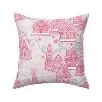Gingerbread Village Xmas Toile Pink Medium- Christmas Gingerbread House Cookies- Pink- Mint- White- Winter Holiday