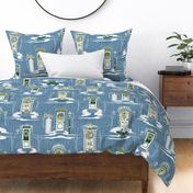 Family &  Friends Holiday Toile | Country Blue-Green-Gold-White